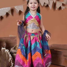 Titrit Georgette Woven Halter Neck Bandhani Printed & Sequin Embellished Lehenga Choli With Dupatta Set - Blue-picture-13