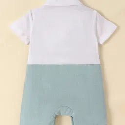 Mark & Mia Half Sleeves Partywear Romper With Bow Solid Colour - Blue & White image 2