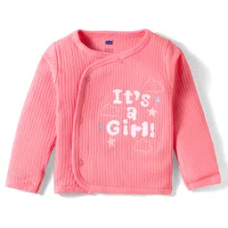 Simply Interlock Knit Full Sleeves Footed Night suit With Text Print - Pink image 2