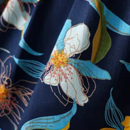 Babyhug Rayon Woven Half Frill Sleeves Ruffled Top with Floral Print - Navy Blue image 3