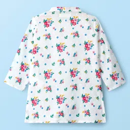 EARTHY TOUCH Cambric Woven Full Sleeves Dhoti & Kurta Set with Floral Print - White image 3