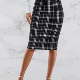 JINJIN FASHION Checked Pencil Knee-Length Skirts image 3
