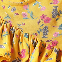 Babyhug Rayon Woven Full Sleeves Top with Floral Print & Frill Detailing - Yellow image 3