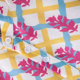 Dapper Dudes Full Sleeves Floral Printed & Checked Kurta Style Shirt - Pink image 4