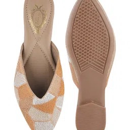 Shoetopia Abstract Embroidered Slip On Mules - Orange image 5