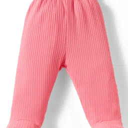 Simply Interlock Knit Full Sleeves Footed Night suit With Text Print - Pink image 4