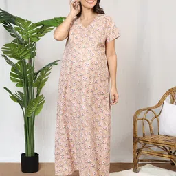 MomToBe Women Cotton Latte Beige Feeding Nighty-image-16