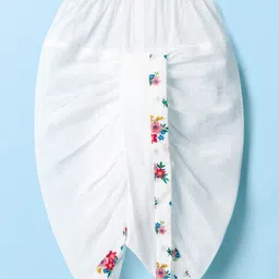 EARTHY TOUCH Cambric Woven Full Sleeves Dhoti & Kurta Set with Floral Print - White image 5