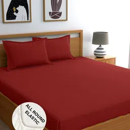WEAVE AND DECOR Red 300 TC Bedsheet with 2 Pillow Covers image 5