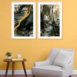 999Store Black & Gold Printed Abstract Wall Painting image 1