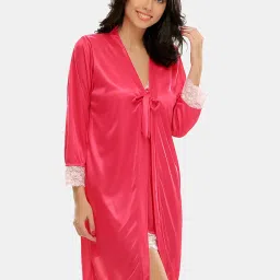 Clovia Pink Lace Babydoll With Robe image 4