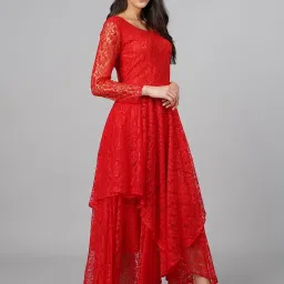 Cation Red Self Pattern Maxi Dress image 4