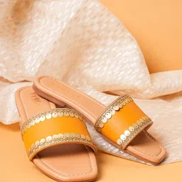 Indifeet Women Embellished Ethnic Open Toe Flats-image-10