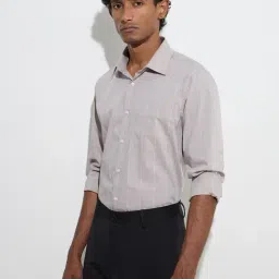 WES Formals by Westside Taupe Checkered Slim-Fit Cotton Shirt-picture-44