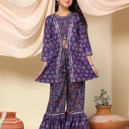 Fashion Dream Girls Violet Printed Crop Top and Sharara with Shrug-image-55