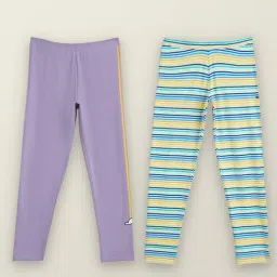XY Life Kids Purple & Blue Cotton Relaxed Fit Leggings (Pack of 2)-picture-28