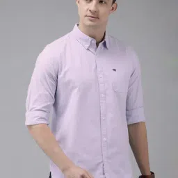 The Bear House Light Purple Cotton Slim Fit Shirt-image-9