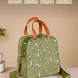 Nestasia High-Quality Insulated Velvet Green Lunch Bag With Adjustable Shoulder Strap & Handles image 4