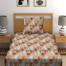 BELLA CASA Cuddle Brown Cotton 150 TC Single Bedsheet with 1 Pillow Cover-picture-15