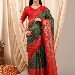 Saree Mall Green Printed Sarees With Unstitched Blouse-picture-44