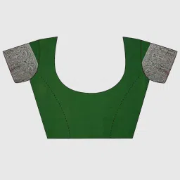 Satrani Green & Golden Woven Saree With Unstitched Blouse image 4