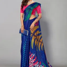 Satrani Blue Printed Saree With Unstitched Blouse image 4