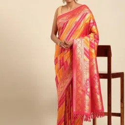 Mohey Mustard Yellow Zari Saree with Blouse Piece image 3