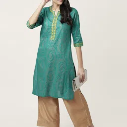 Rangmanch by Pantaloons Green Cotton Printed Straight Kurta image 4