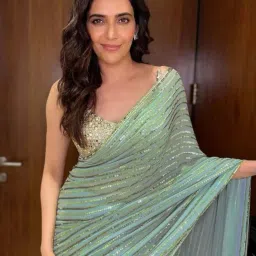 Satrani Green & Golden Embellished Saree With Unstitched Blouse image 4