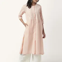 Rangmanch by Pantaloons Peach Cotton Embroidered A Line Kurta image 4