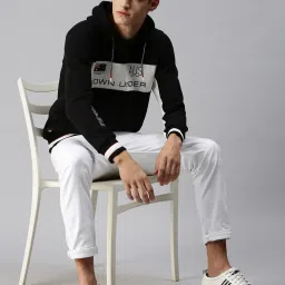 showoffff SHOWOFF Black Cotton Slim Fit Printed Hooded SweatShirt image 5