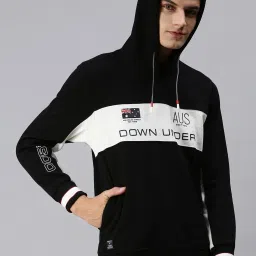 showoffff SHOWOFF Black Cotton Slim Fit Printed Hooded SweatShirt image 3