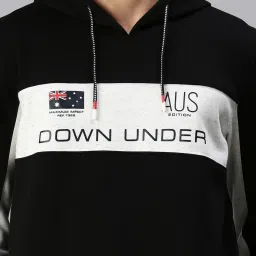 showoffff SHOWOFF Black Cotton Slim Fit Printed Hooded SweatShirt image 4