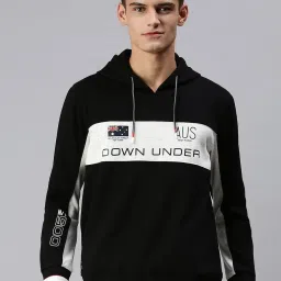 showoffff SHOWOFF Black Cotton Slim Fit Printed Hooded SweatShirt image 1
