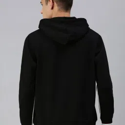 showoffff SHOWOFF Black Cotton Slim Fit Printed Hooded SweatShirt image 2