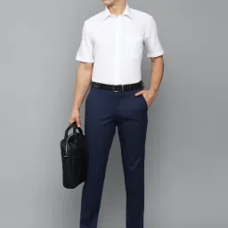 Louis Philippe Navy Slim Fit Checks Trousers image 5