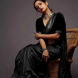 VELVINE Woven Design Zari Handloom Block Print Saree image 5