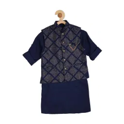 Cavio Kids Navy Embroidered Full Sleeves Kurta Set image 4