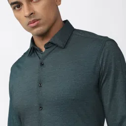 Van Heusen Green Slim Fit Self Pattern Shirt image 4
