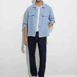 Ascot by Westside Dusty Blue Solid Relaxed-Fit Linen Jacket image 3