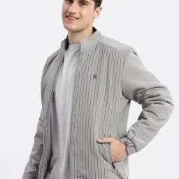 SHOWOFFFF Grey Nylon Slim Fit Stripes Jacket image 4
