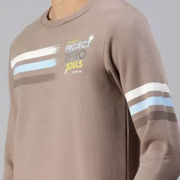 showoffff SHOWOFF Brown Cotton Slim Fit Printed SweatShirt image 4