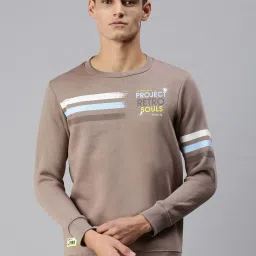 showoffff SHOWOFF Brown Cotton Slim Fit Printed SweatShirt image 1