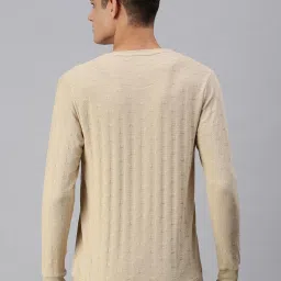 showoffff SHOWOFF Beige Cotton Slim Fit Self Pattern SweatShirt image 2