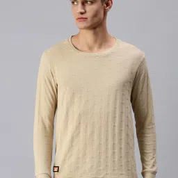 showoffff SHOWOFF Beige Cotton Slim Fit Self Pattern SweatShirt image 1