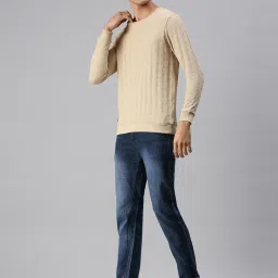 showoffff SHOWOFF Beige Cotton Slim Fit Self Pattern SweatShirt image 5