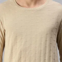 showoffff SHOWOFF Beige Cotton Slim Fit Self Pattern SweatShirt image 4