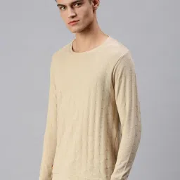 showoffff SHOWOFF Beige Cotton Slim Fit Self Pattern SweatShirt image 3