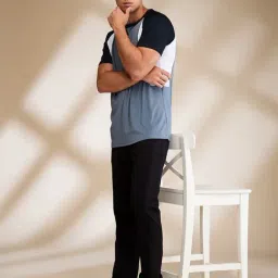 Being Human Blue Regular Fit Colour Block T-Shirt image 5