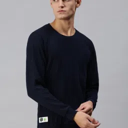 showoffff SHOWOFF Navy Cotton Slim Fit Self Pattern SweatShirt image 3